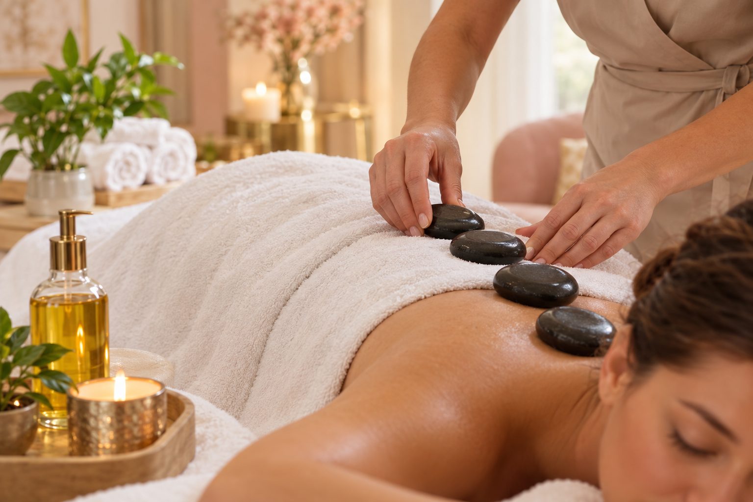 Hot stone massage therapy at Razberris Hair, Nail & Spa in Toms River, NJ