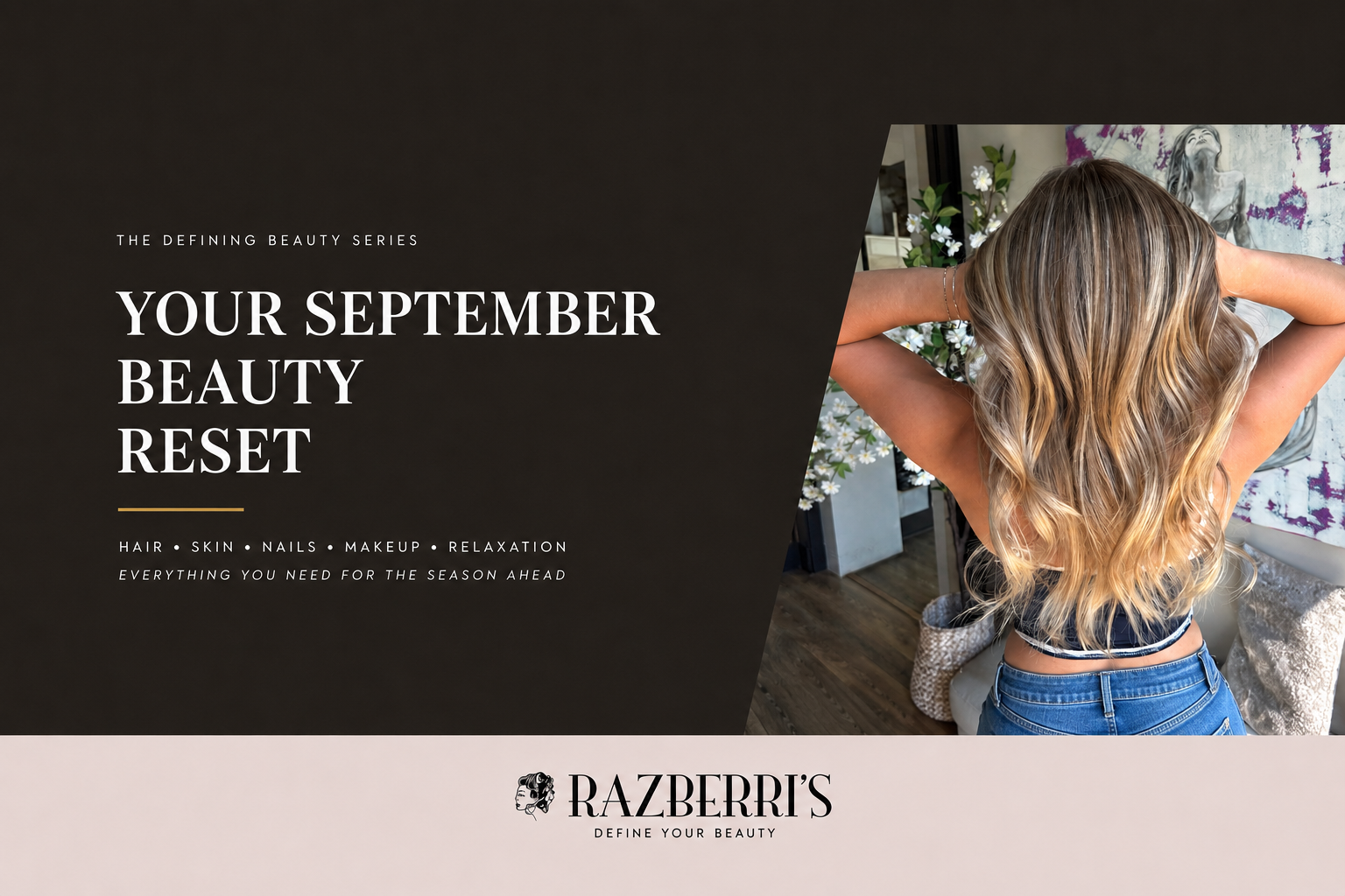 September hair color and dimensional blonde styling by Razberris Hair, Nail & Spa in Toms River, New Jersey