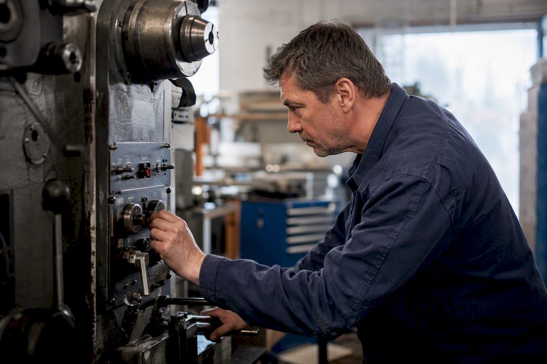 Business owner turning valve on equipment