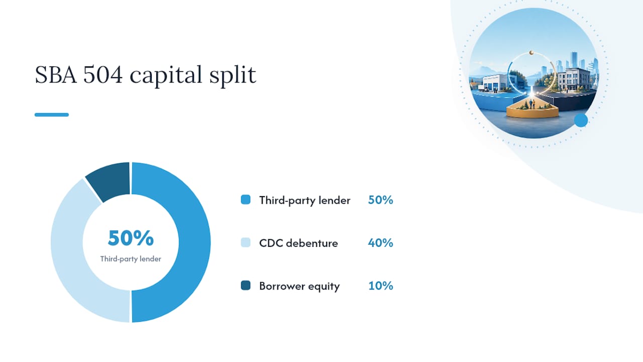 SBA 504 loan structure showing funding shares