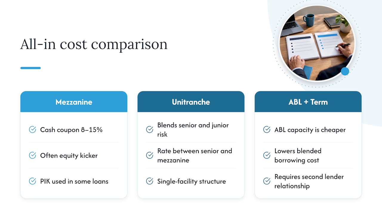 Comparison of financing cost structures