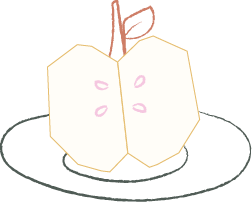 Image is of an origami apple with hand drawn seeds and a plate. This represents our service industry - food and beverage.