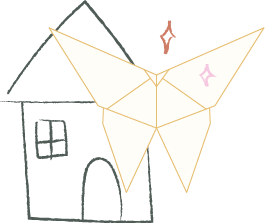 Image is of an origami butterfly with hand drawn house and stars. This represents our service industry - hospitality.