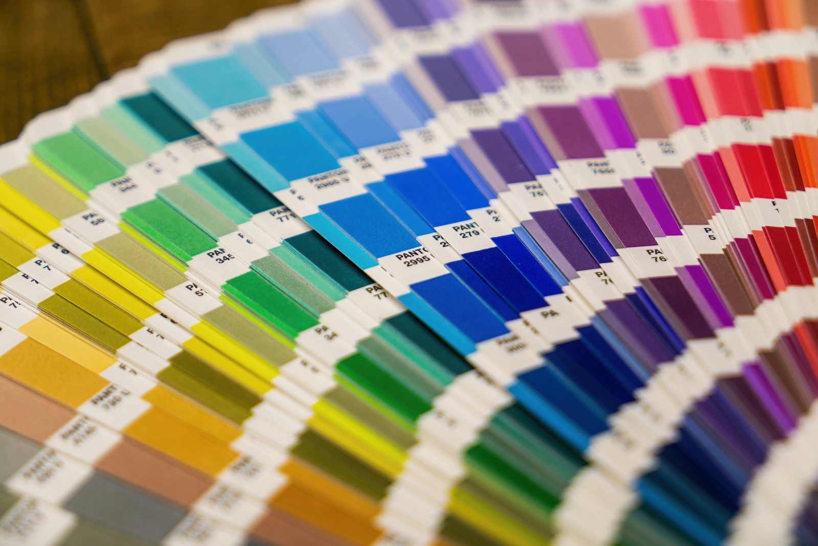 Stock image of a Pantone book. Branding and logo services offered by Hello Minneaux.