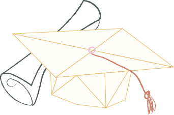 Image is of an origami graduation cap with hand drawn diploma and tassel. This represents our service industry - education.