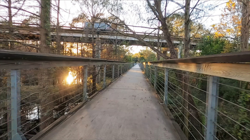 View from the St. Tammany bike trace crossing under the Bogue Falaya River bridge in Covington, LA