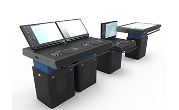 Ship navigation bridge console.