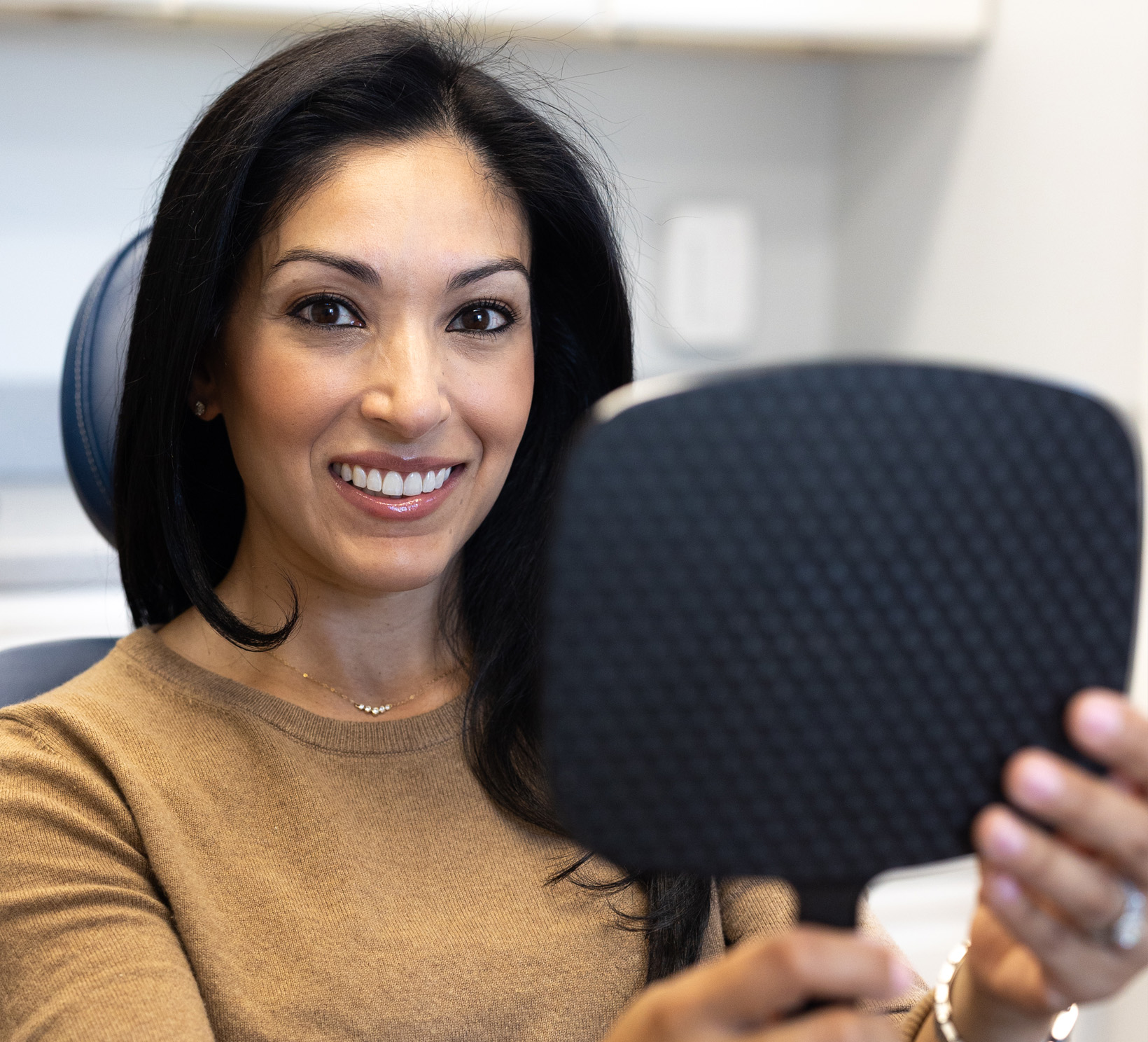 Patient looking in mirror