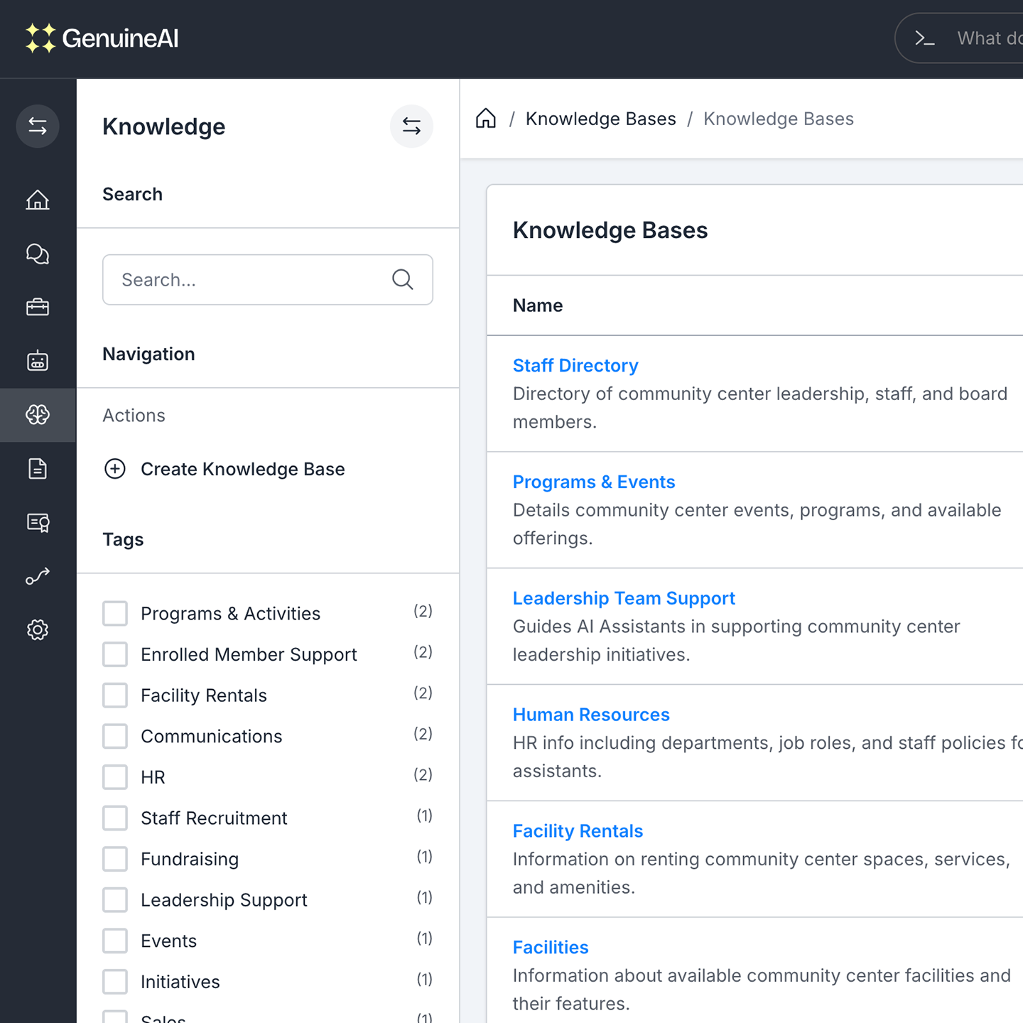 GenuineAI knowledge user interface.