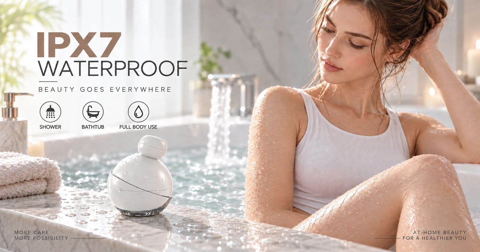 An IPX7 waterproof skin tightening and body contouring device.