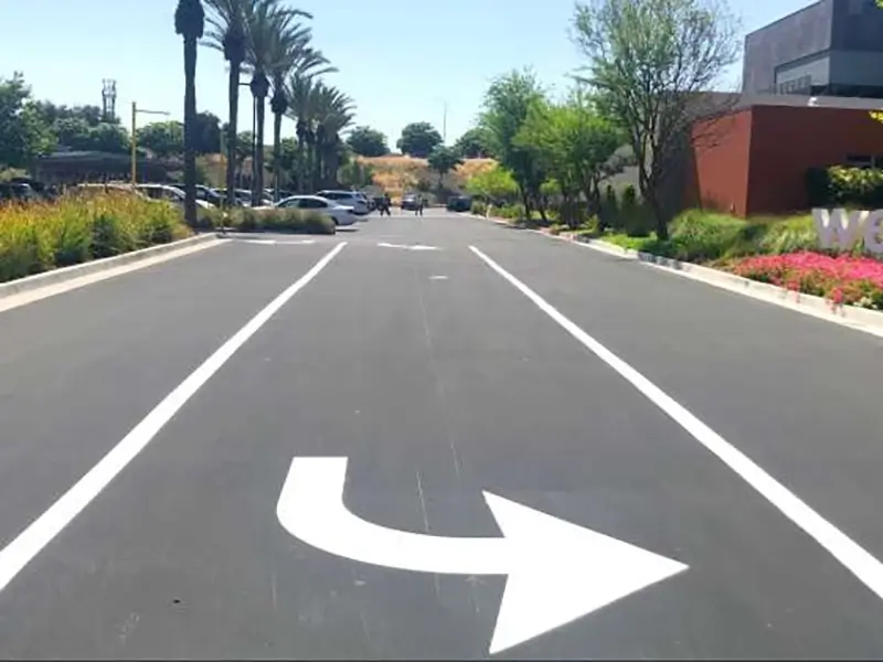 Arrows and lane markings on a street
