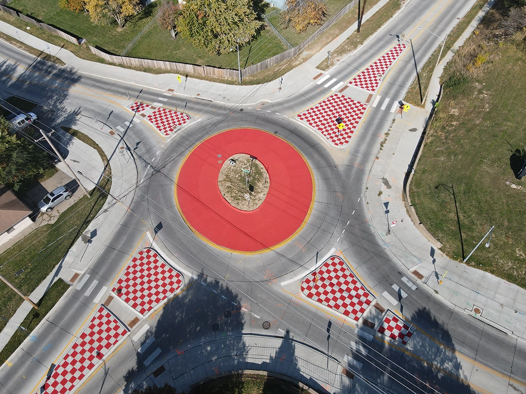 red checkered roundabout