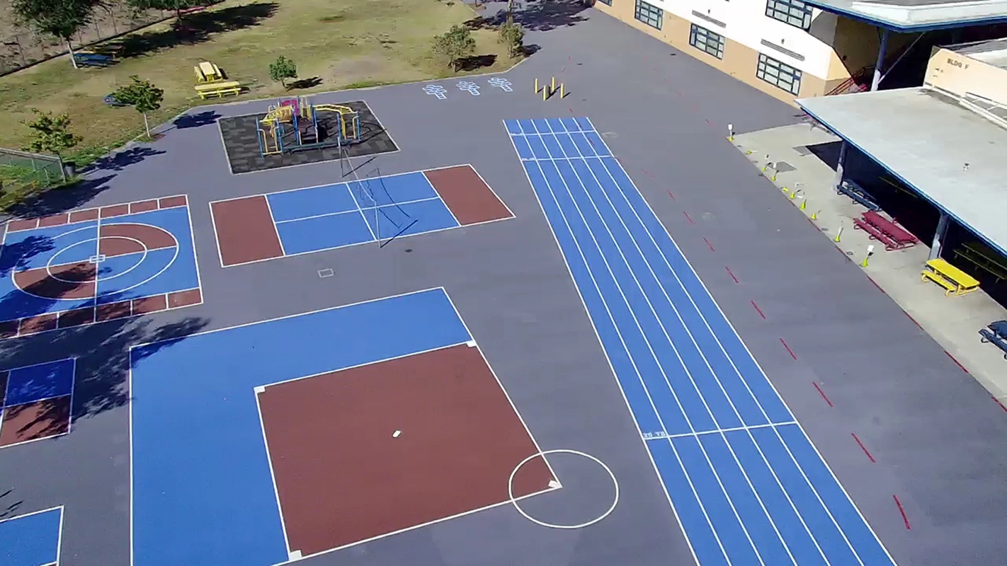 refinished playground with different game zones