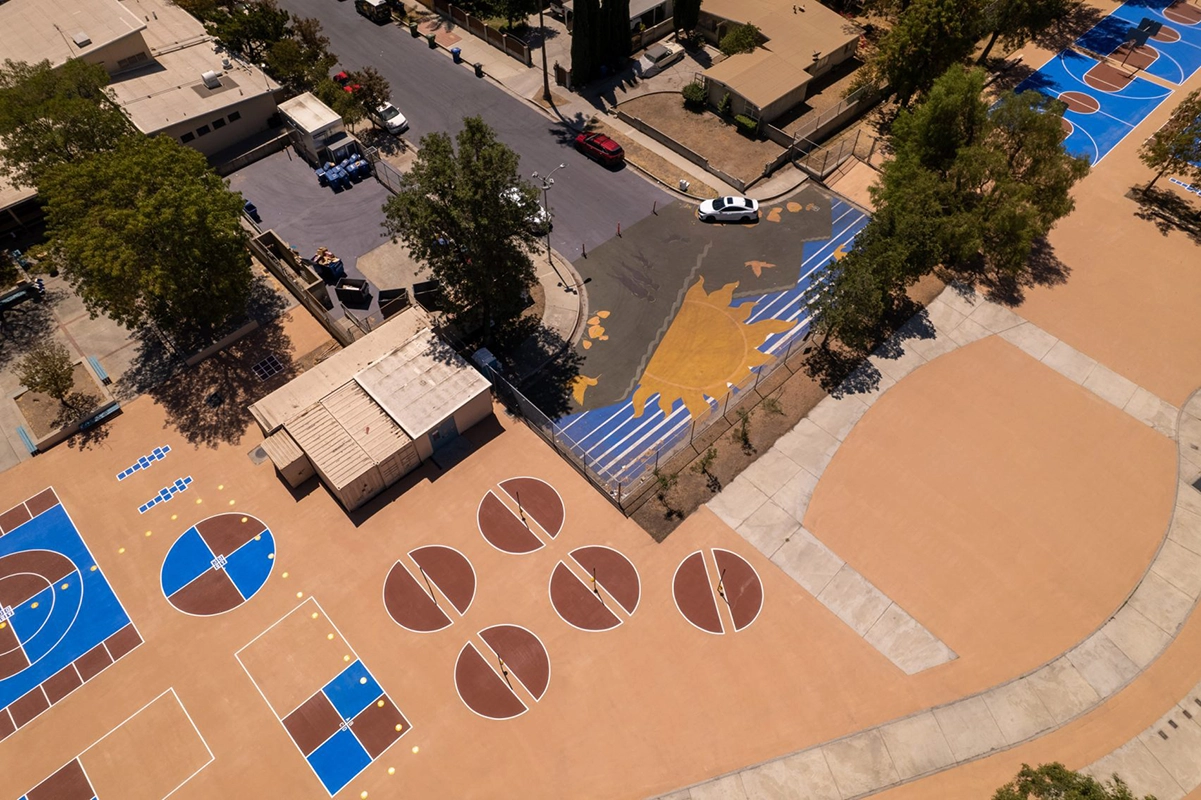 aerial view of Pacoima and refinished playground