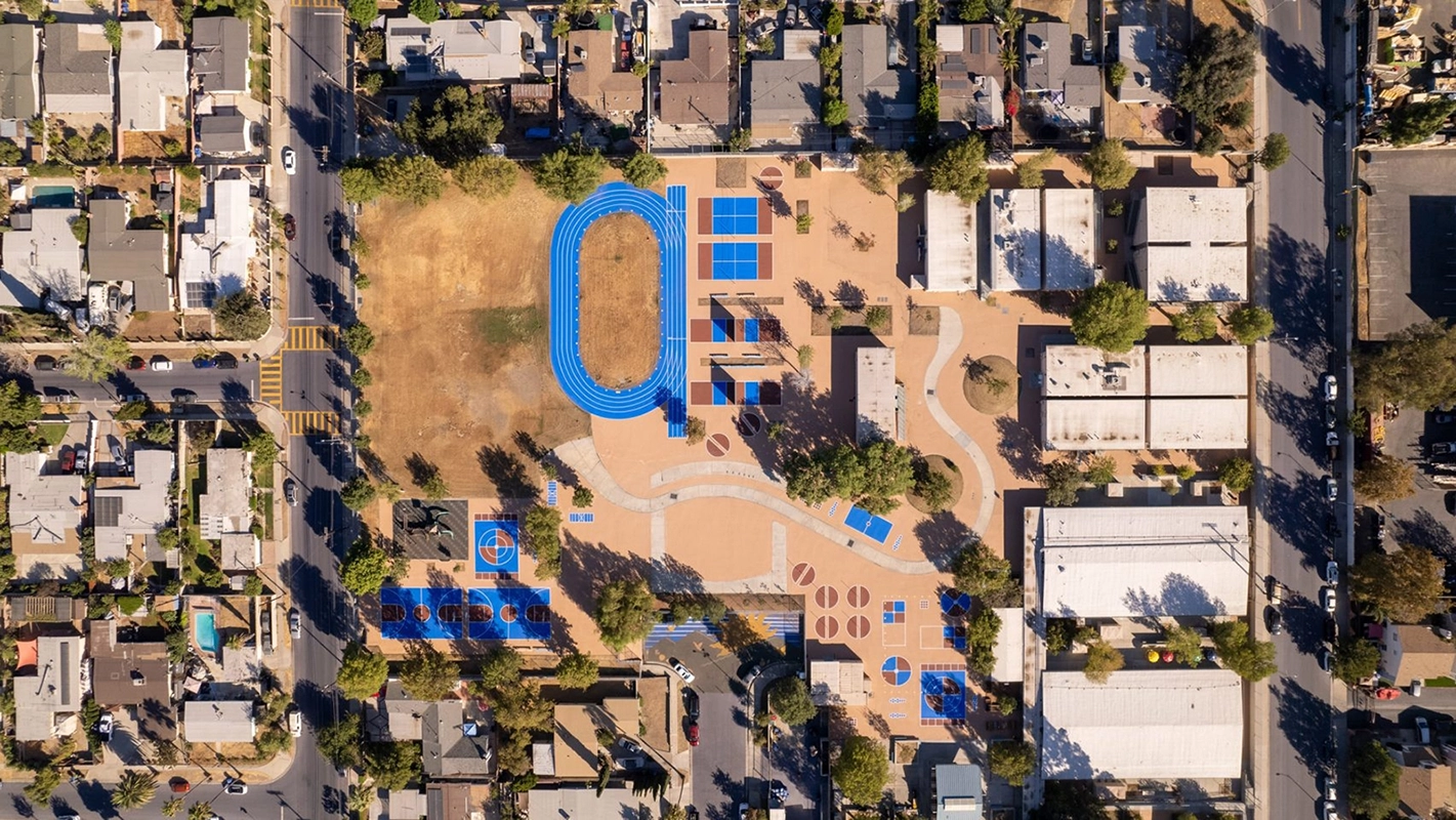 aerial view of Pacoima and refinished playground
