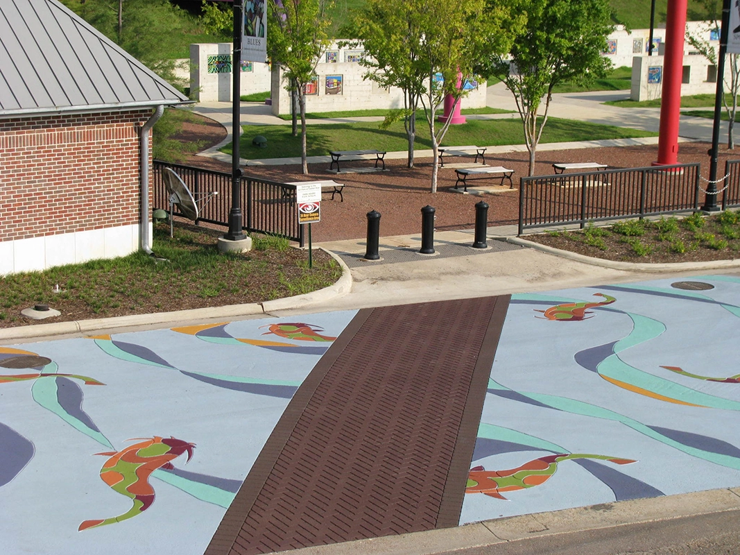 decorative crosswalk with koi fish