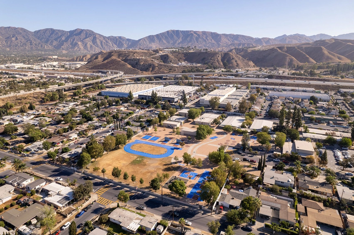 aerial view of Pacoima and refinished playground