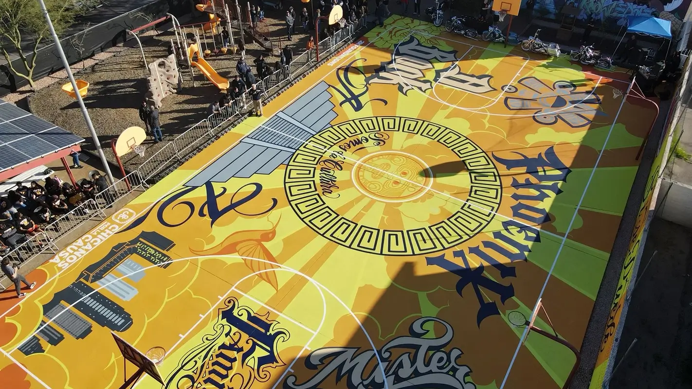 very decorative community basketball court