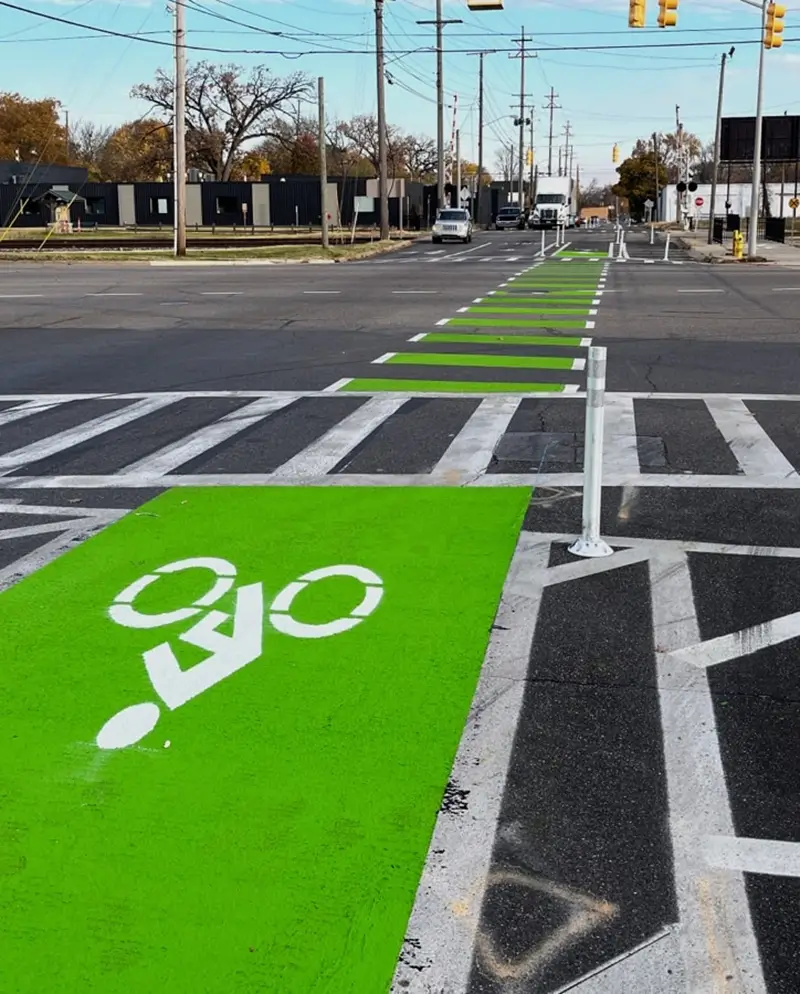 bright green bike lane markings