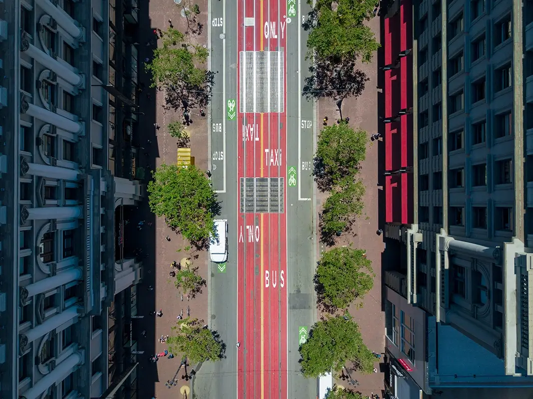 overhead view of preferential lanes in san francisco