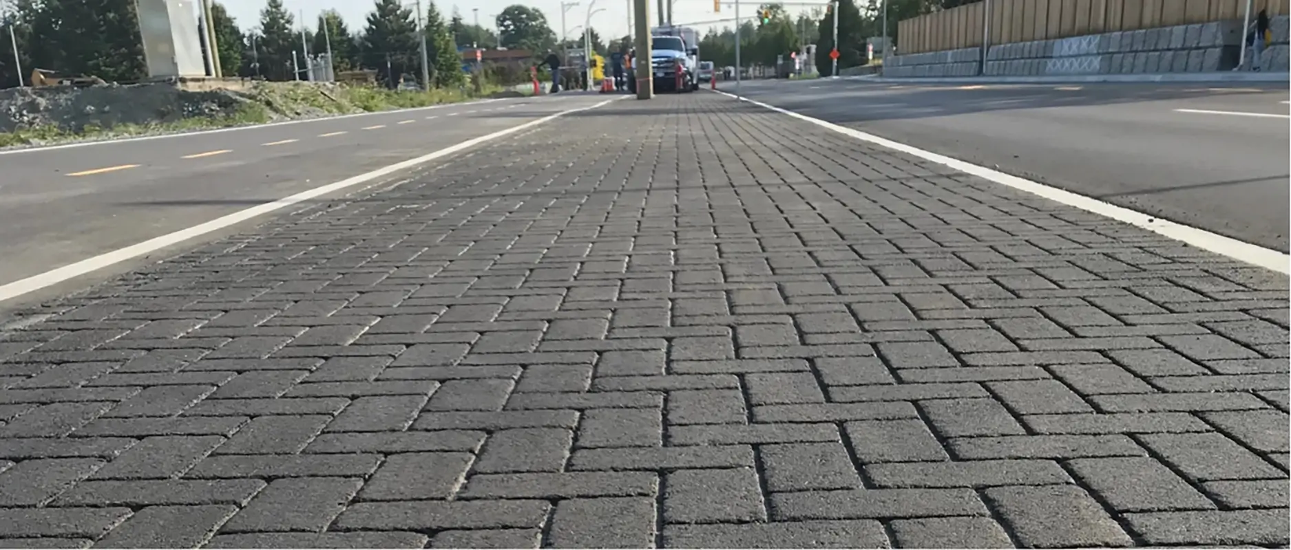 Stamped asphalt in a median