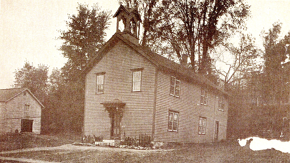 Historic photograph of Monterey Center School around 1920, showing early 20th-century rural education in Monterey, Massachusetts.