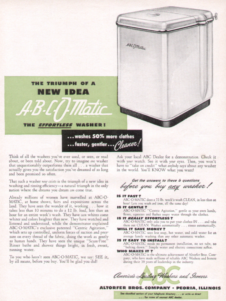 old magazine article for ABC washing machine