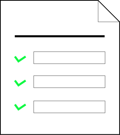 Checklist on a paper with three green checkmarks each next to an empty rectangular box.