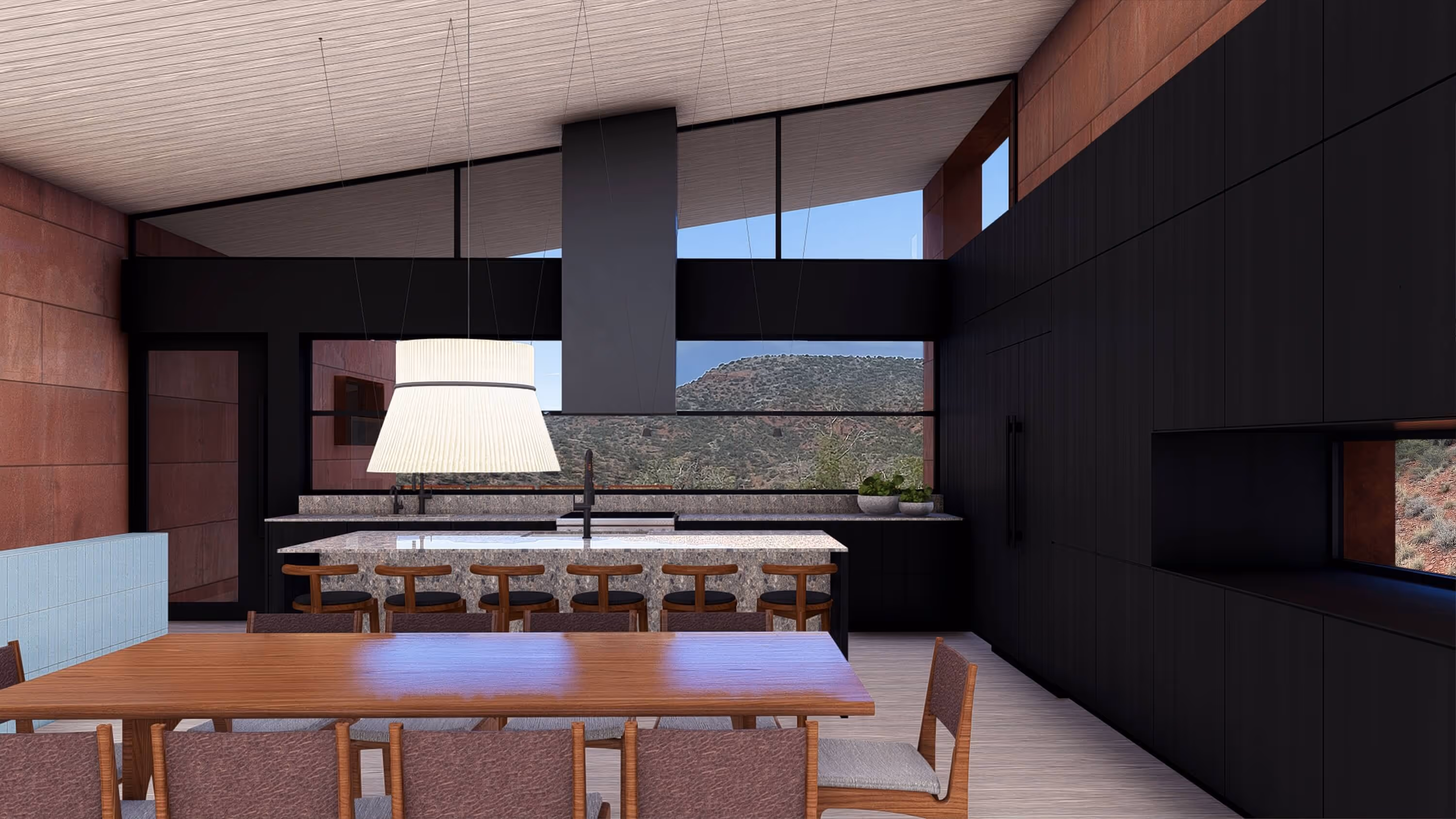 Kitchen and dining area of Fox, a short term rental designed by The Ranch Mine, in Sedona, AZ