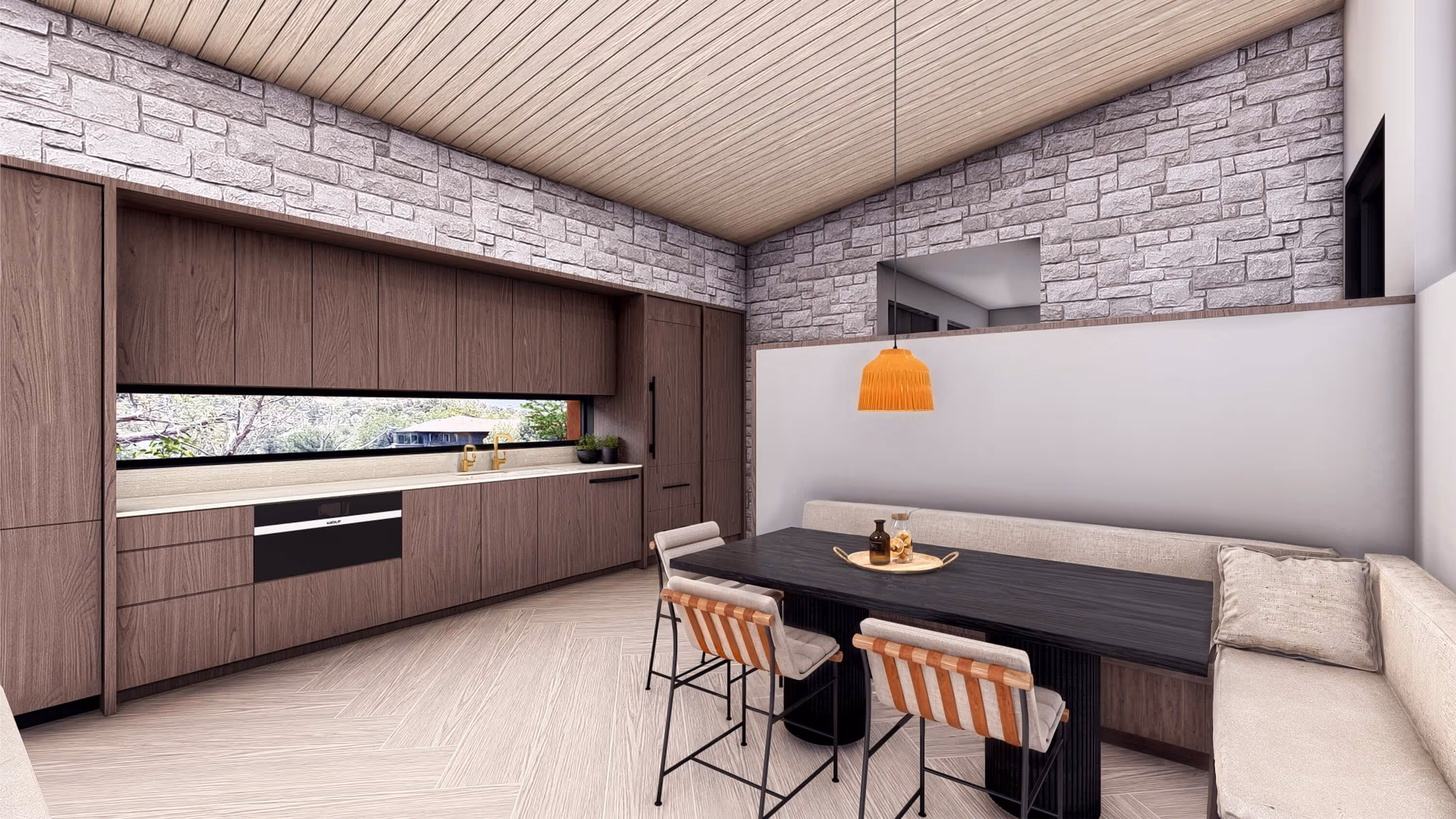Kitchen and dining area of Kit, a short term rental designed by The Ranch Mine, in Sedona, AZ