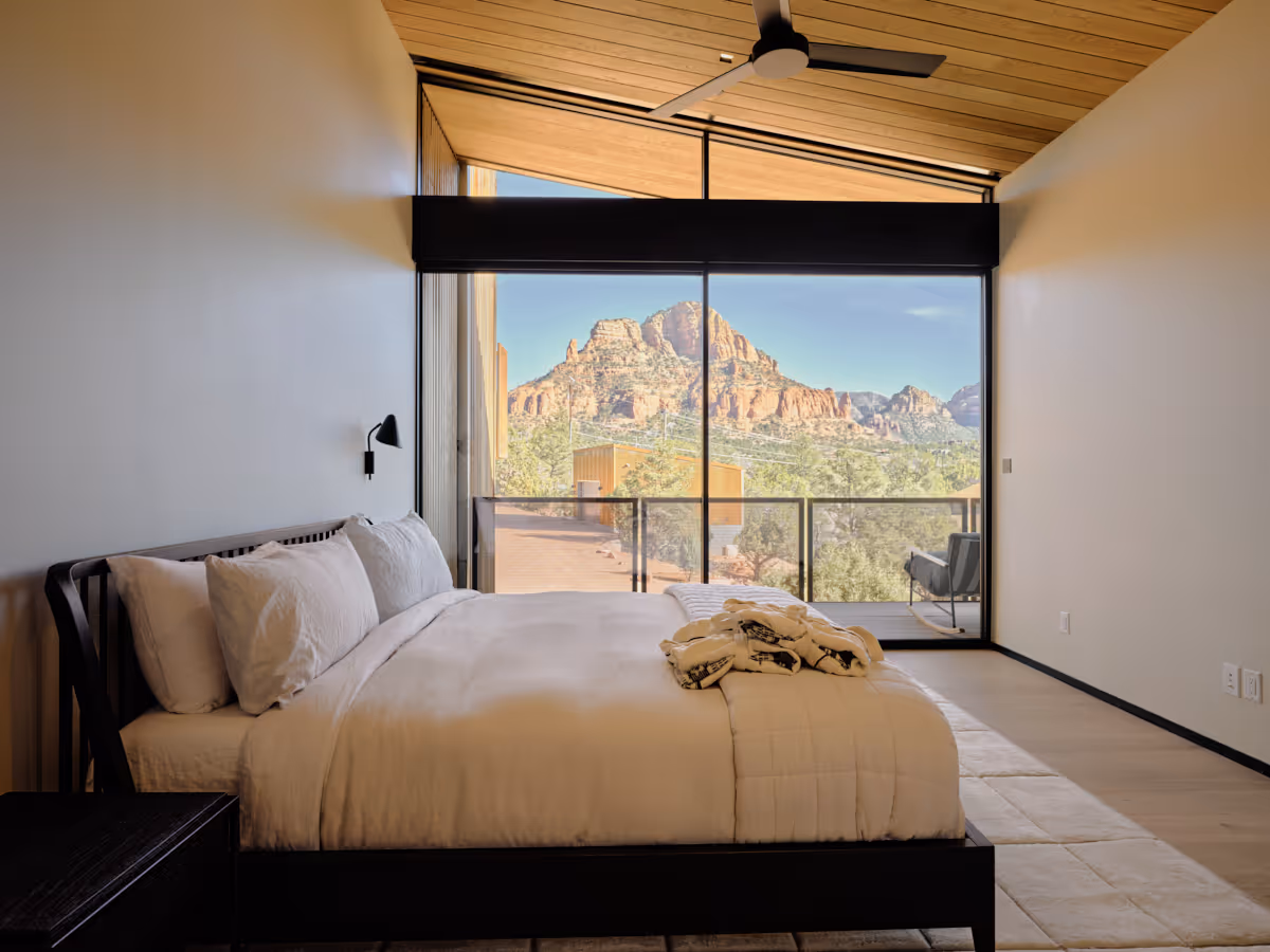 bedroom at Fox a modern rental home in Sedona