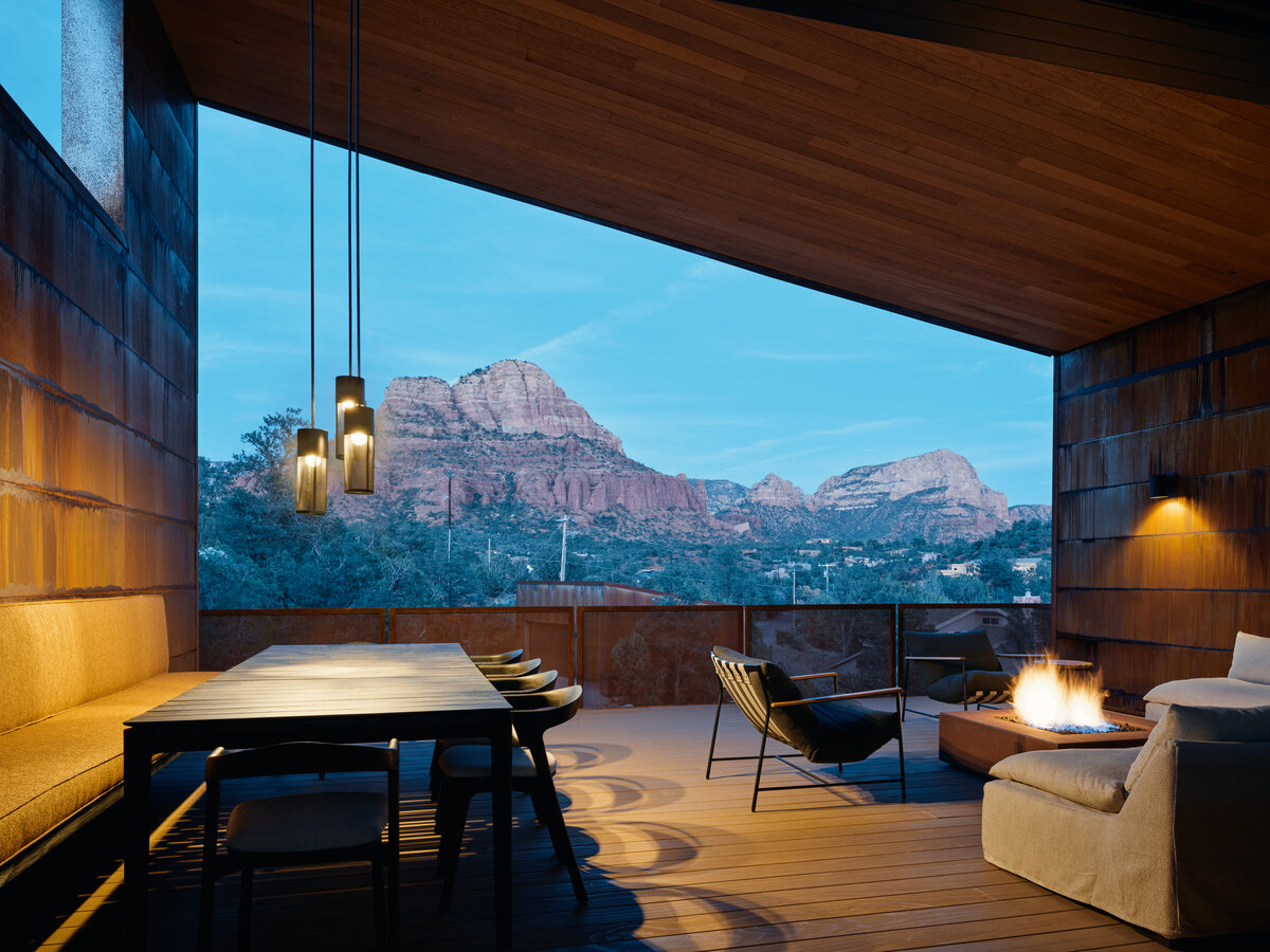 Covered patio with red rock views in Sedona