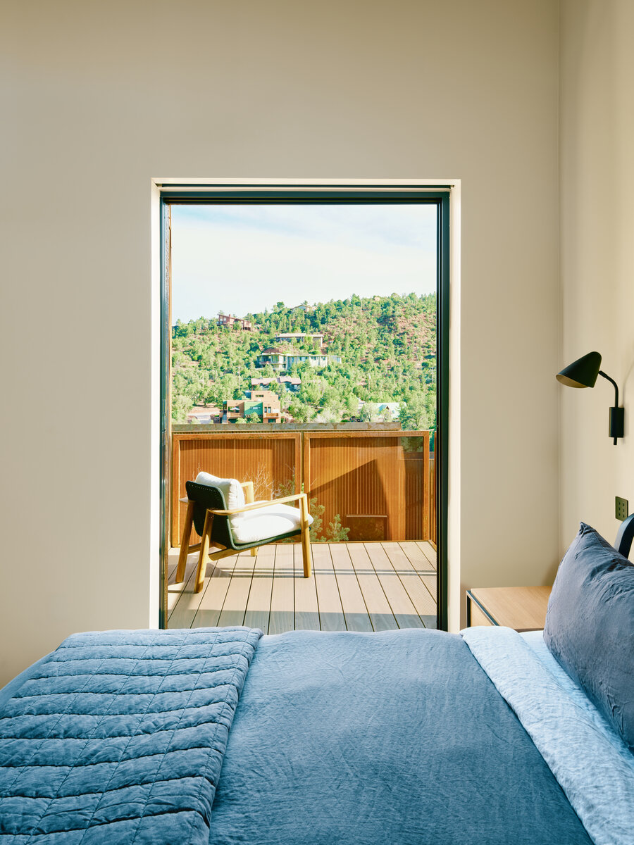 bedroom at Fox a modern rental home in Sedona