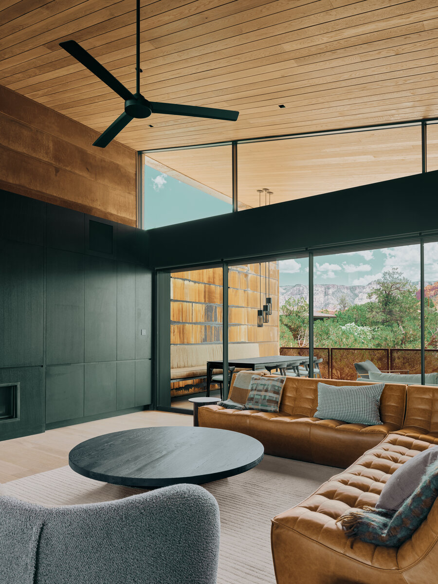 great room at Fox a modern rental home in Sedona