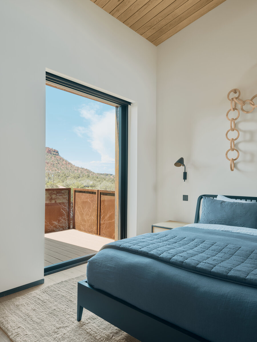 bedroom at Fox a modern rental home in Sedona