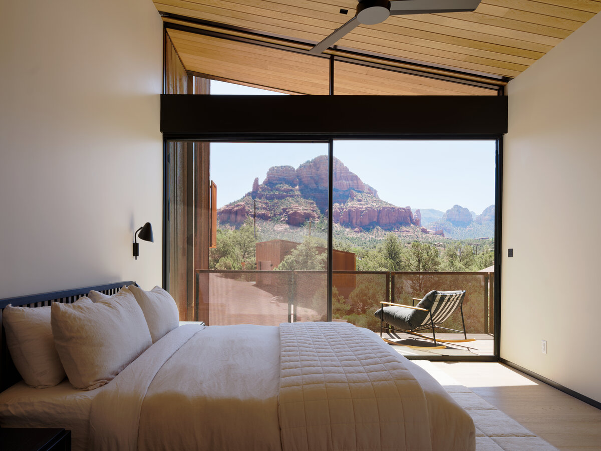 bedroom at Fox a modern rental home in Sedona