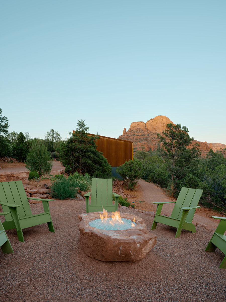 fire pit at Fox a modern rental home in Sedona