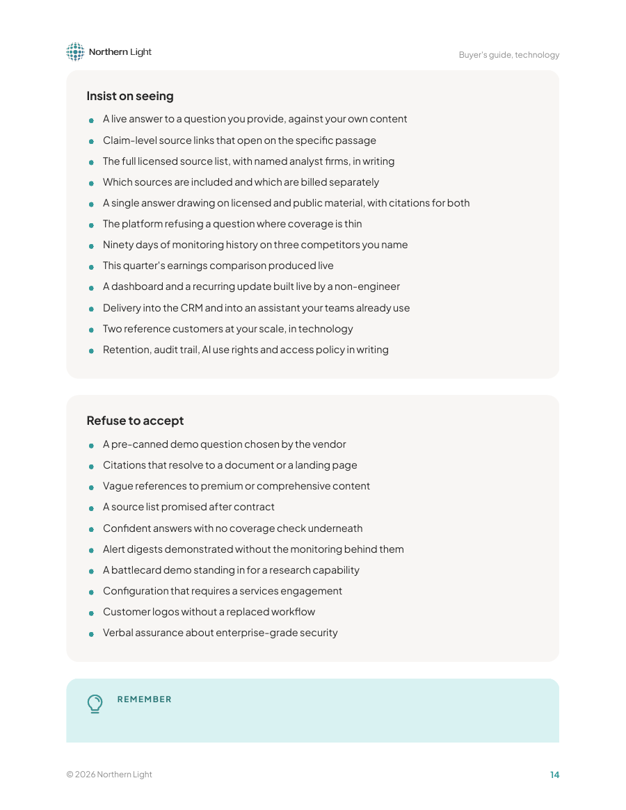 Page from the guide showing the vendor demo checklist