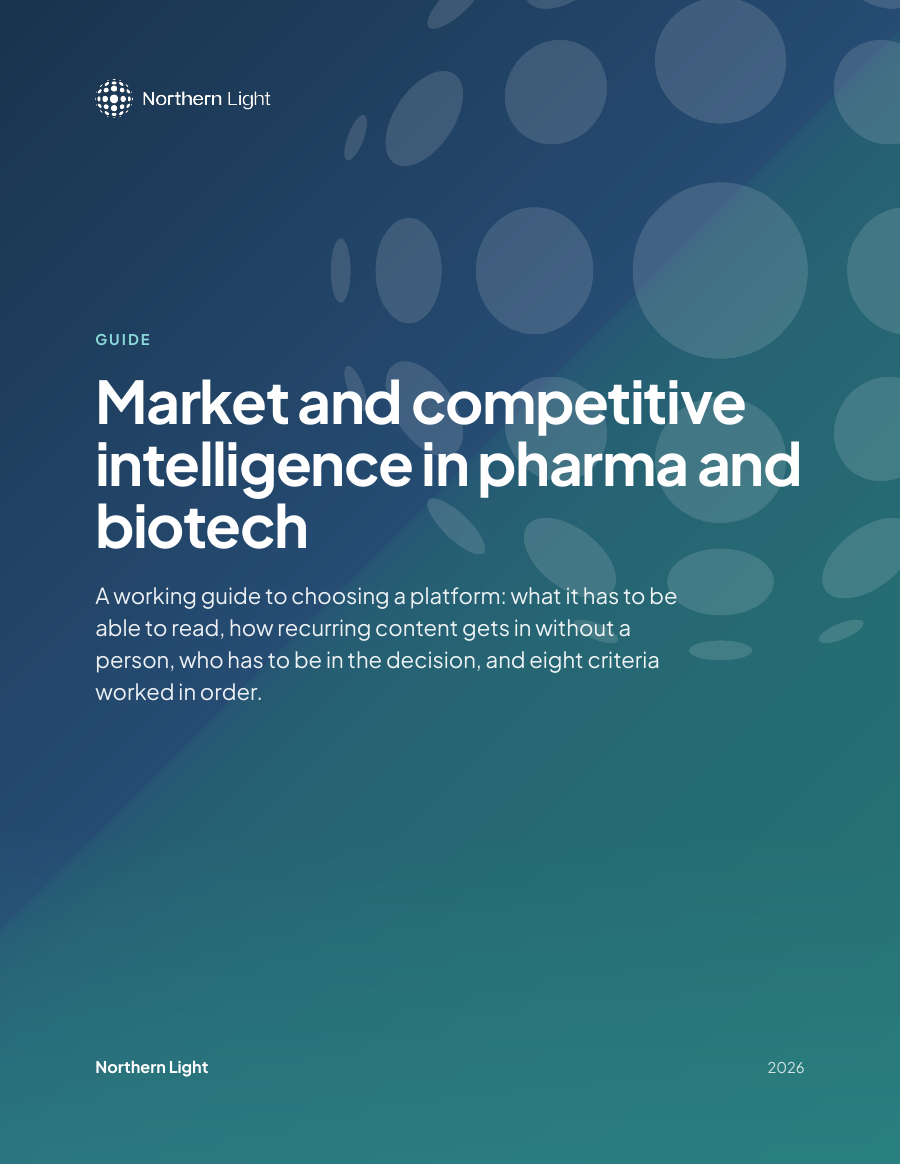 Cover of the Northern Light buyer's guide to market and competitive intelligence in pharma and biotech