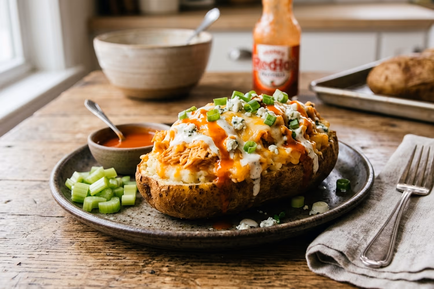 Twice-Baked Buffalo Chicken Potatoes