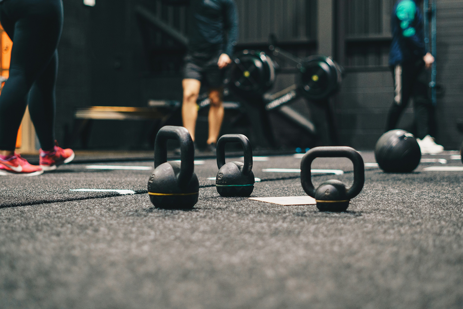 Weights on a gym floor