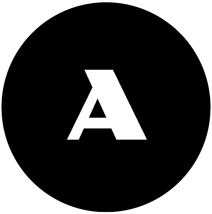 Typeface Space logo: a white, italic capital A on a black background