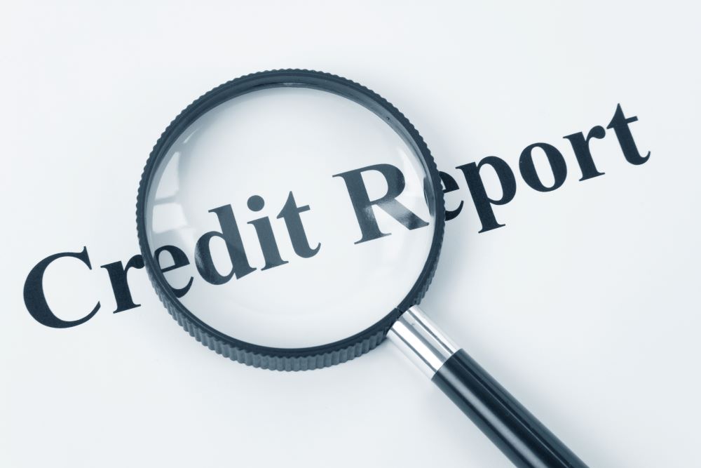 Magnifying glass over the words "credit report"