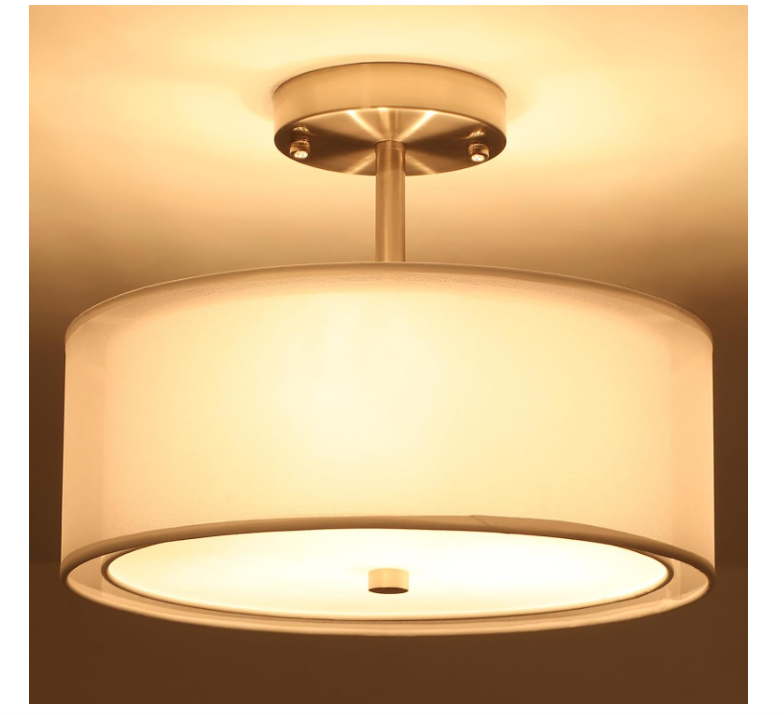 3-Light Fabric Drum Celing Light with Double Shade