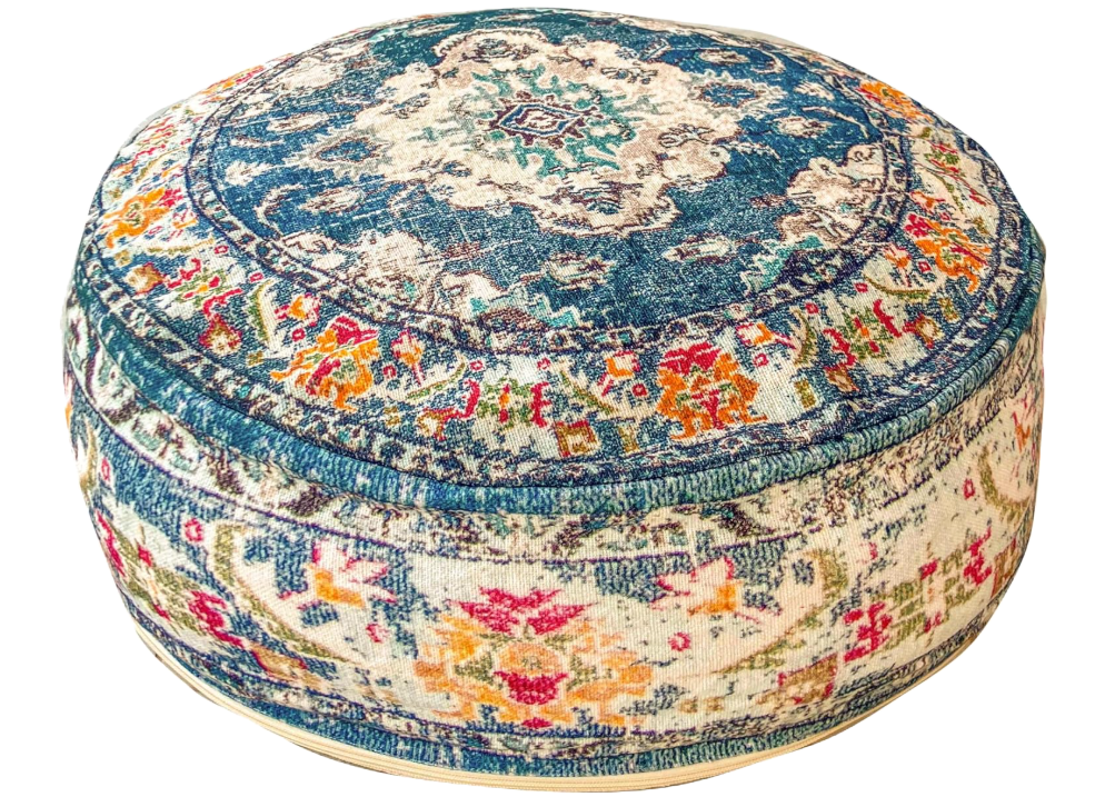 Moroccan Floor Pillow Cover Blue Round Floor Cushion Ottoman - Cover Only