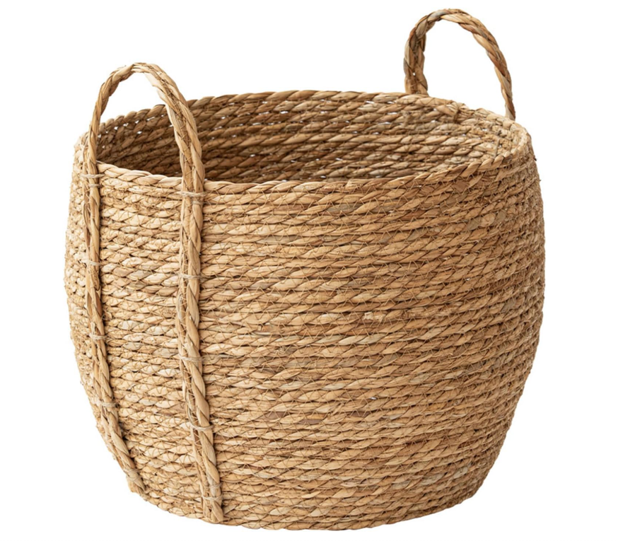 Rattan Grass Woven Flower Basket, Decorative Round Wicker Woven Rope Storage Blanket