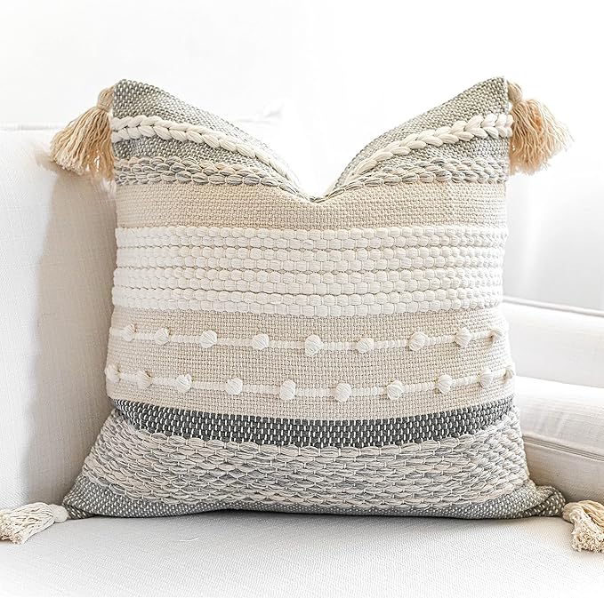 Grey Boho Throw Pillow Cover 20x20 Grey