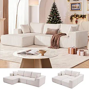 108” Modular Sectional Sofa, Cloud Sectional Couch with Deep Seat, Modern Modular L-Shape Sofa Couch with Chaise,Upholstered Boneless Couches for Living Room Bedroom (Beige, Left Facing Chaise)