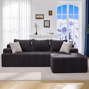 Modular Sectional Sofa Couches L-Shape Couch 3 Seat Modular Sofa Memory Foam Sectional Couches for Living Room, Cloud Couch with Oversized Chaise (Grey Stripe, 96" Right Facing Chaise)