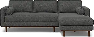 SIMPLIHOME Morrison Right Sectional Sofa in Woven-Blend Recycled Polyester Fabric, Charcoal Grey, 102-inches Wide